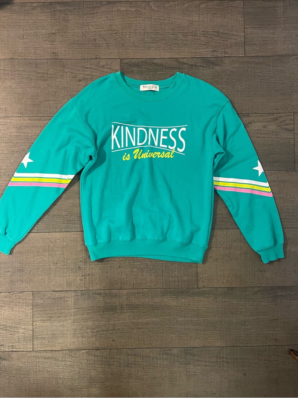Wound Up Teal Kindness is Universal Graphic Stripe Sleeve Sweatshirt M